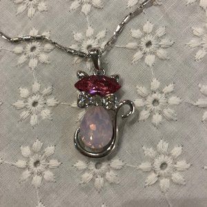 Pink cat pendant necklace